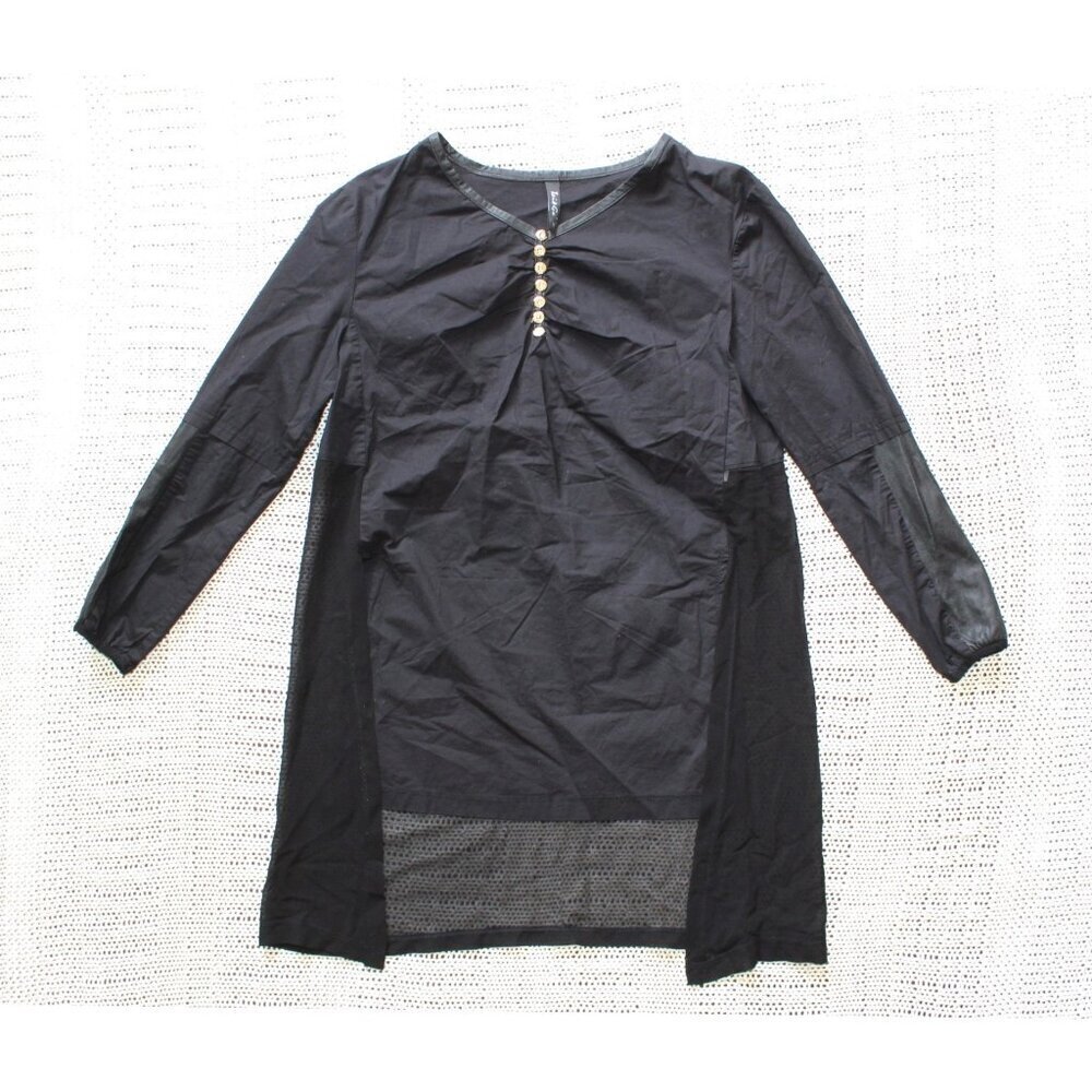 Tai & Gu Black Top Size M Leather & Mesh details Goth Y2K Rock Punk Blouse Silk